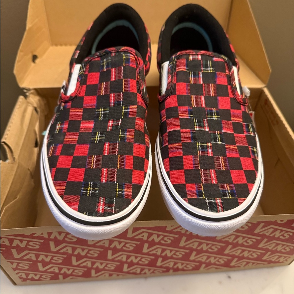 Vans Comfycush Slip-On (Plaid Check) Red/True White NWT Men’s 5.5/ Women’s 7 - Picture 6 of 8